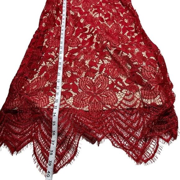 Express Red Floral Lace Overlay Cocktail Dress Womens Large Sleeveless Glam - Picture 9 of 11